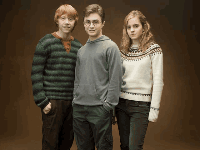 harry potter and his friends pose for a picture with their hands in their pockets