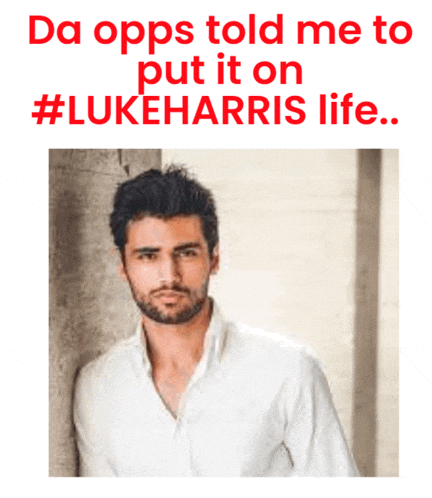 a man leaning against a wall with the caption da opps told me to put it on #lukeharris life