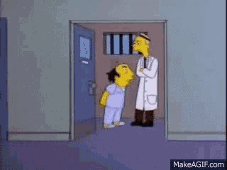 a cartoon of a doctor and a nurse talking to each other in a hallway .