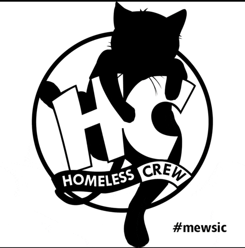 a logo for the homeless crew with a cat on it