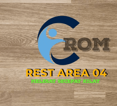 a logo that says rom rest area 04 on a wooden background