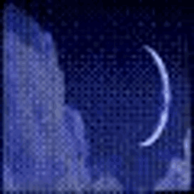 a crescent moon is visible in the night sky