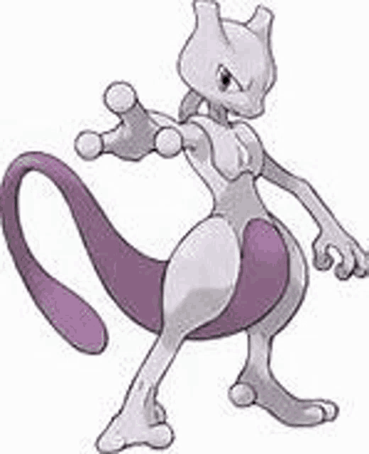 mewtwo is a pokemon with a purple tail and a white head .