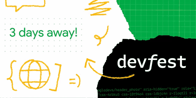 devfest is being advertised on a green and white poster