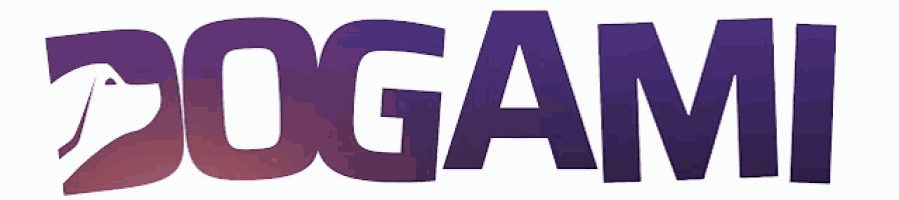 a purple and white logo that says dogami on it