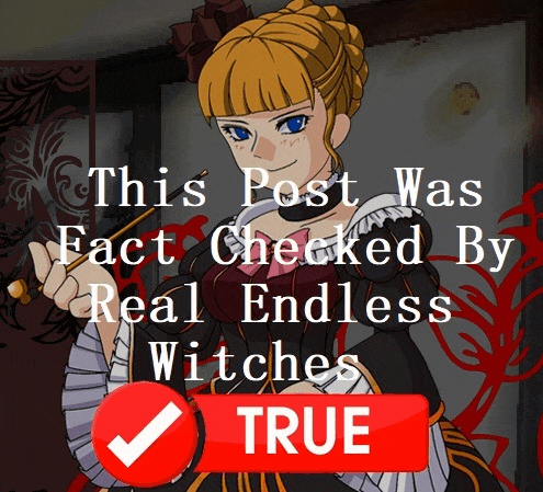 a picture of a girl with a check mark next to it that says " this post was checked by real endless witches "