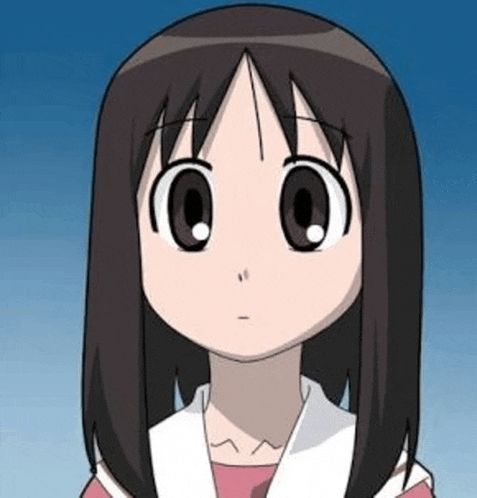 a close up of a cartoon girl with long brown hair and big eyes .