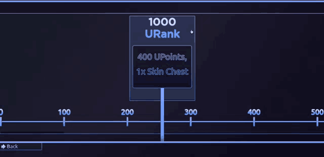 a screen that says 1000 urank 400 upoints and 1 x skin chest