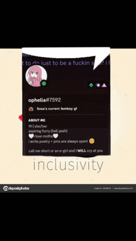 a screenshot of a person 's profile with the words inclusivity on the bottom