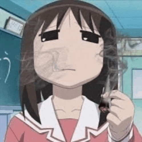 a cartoon girl is smoking a cigarette in a school classroom .