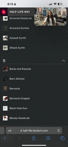 a screenshot of half-life wiki on a phone screen