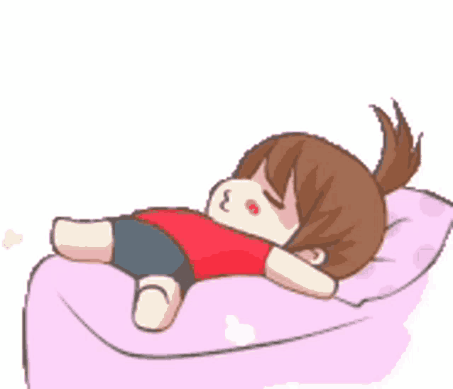 a girl is laying on a pink couch with her eyes closed