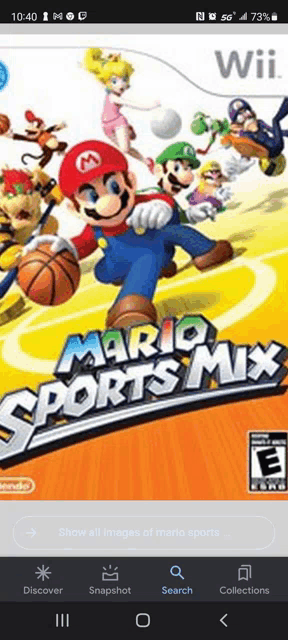 a wii game called mario sports mix is shown on a cell phone screen