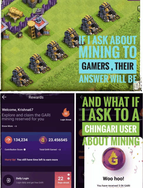 a screenshot of a game with the words " if i ask about mining to gamers their answer will be " at the top