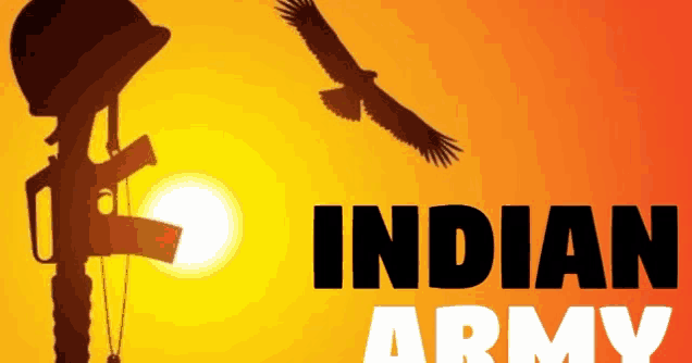 a poster for the indian army with a silhouette of a soldier and a bird flying in the background