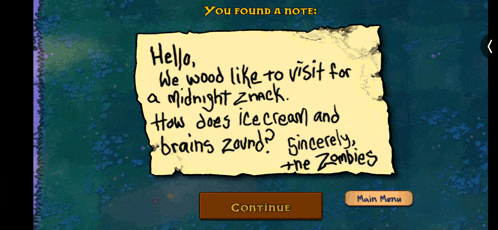 a screenshot of a game that says hello we wood like to visit for a midnight znack