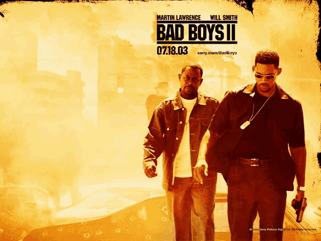 a movie poster for bad boys ii shows two men standing next to each other