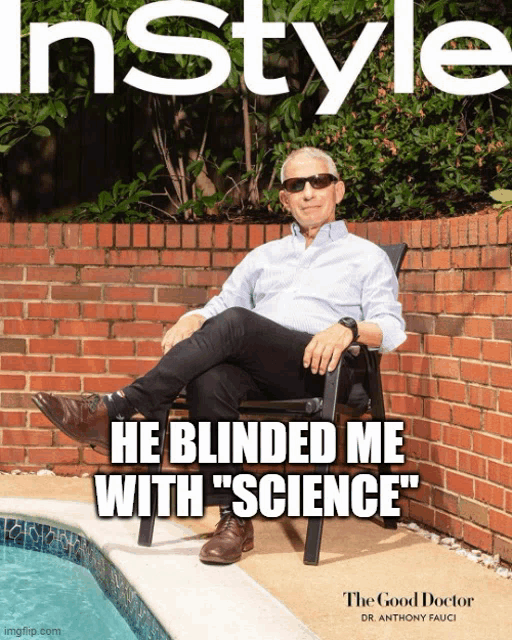 a man sits in a chair by a pool with the caption he blinded me with science