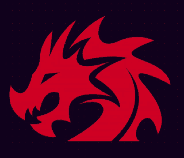 a red dragon on a dark background with dots on it