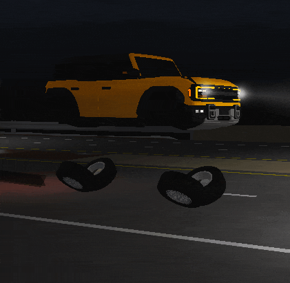 a pixel art of a yellow truck driving down a road at night