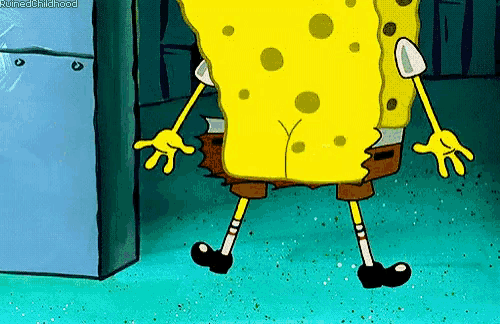 a cartoon of spongebob squarepants standing in front of a door with his arms outstretched