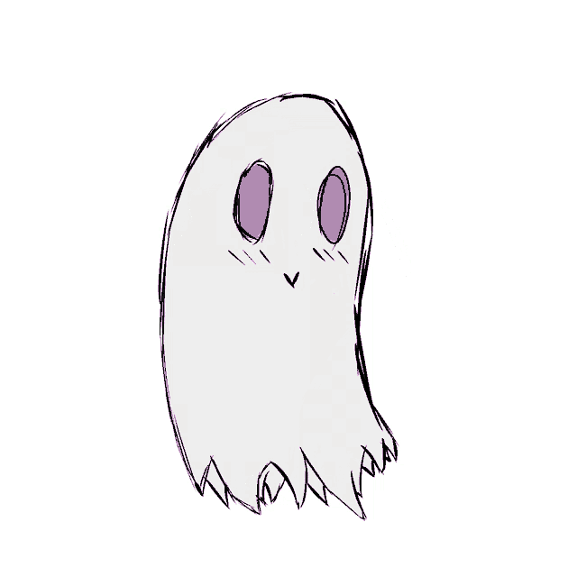 a drawing of a ghost with pink eyes