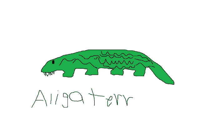 a drawing of a green crocodile with the word alligator written below it