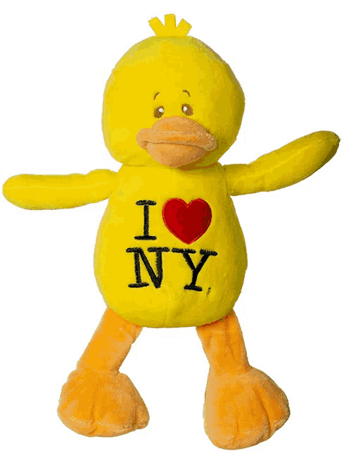 a stuffed yellow duck that says i love ny on it