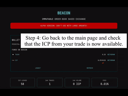 a screenshot of a beacon order book based exchange page