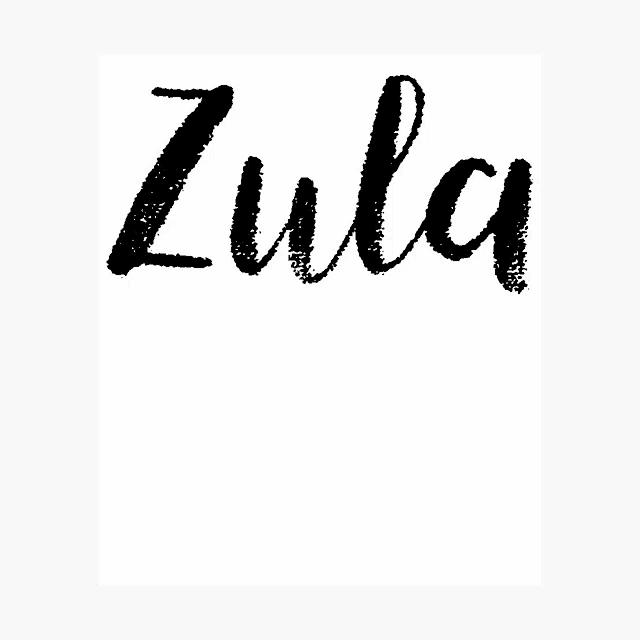 a black and white drawing of the name zula