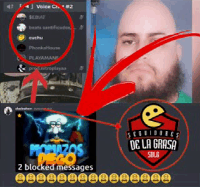 a man with a beard has 2 blocked messages on a discord server