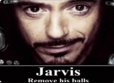 a picture of a man with the words jarvis remove his balls below it