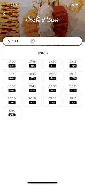 a screenshot of a sushi house dinner menu on a phone