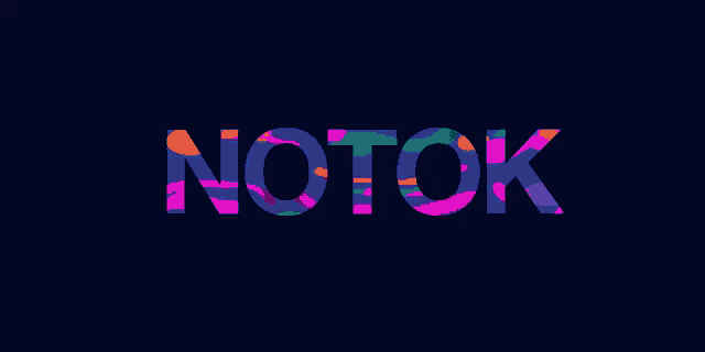 the word notok is displayed in colorful letters on a dark blue background