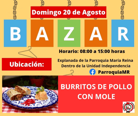 an advertisement for a bazar with a picture of burritos