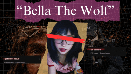 a poster that says bella the wolf and has a picture of a girl