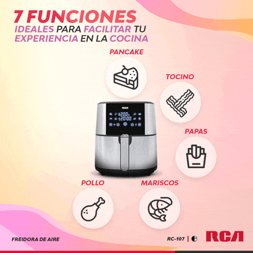 an advertisement for an air fryer that says 7 funciones ideales