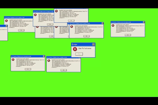 a green screen with a bunch of error messages