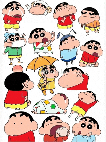 a bunch of crayon shin chan stickers with different poses