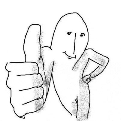 it is a black and white drawing of a person giving a thumbs up .