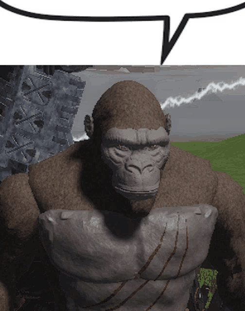 a gorilla with a speech bubble above it