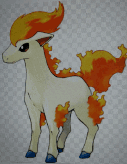 a cartoon drawing of a horse with flames on its tail