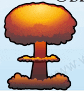 a cartoon illustration of a nuclear explosion with a blue background