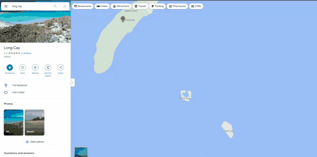 a map of long cay is displayed on a computer screen