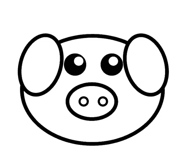 a black and white drawing of a pig 's face with circles around its eyes