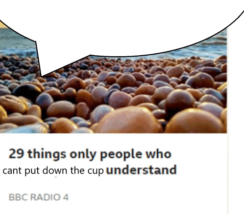 a picture of a pile of rocks with a speech bubble that says " 29 things only people who cant put down the cup understand "