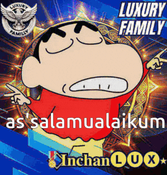 a picture of a cartoon character with the words luxury family written on it