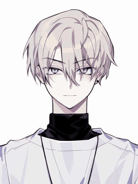 a boy with white hair is wearing a black turtleneck