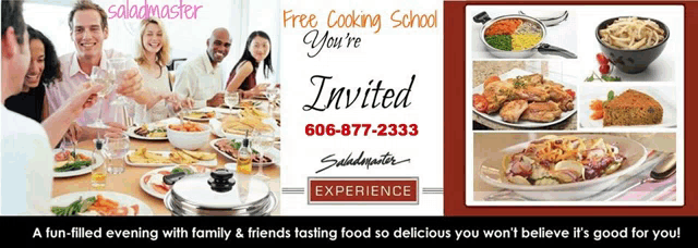 an advertisement for a free cooking school that is being offered