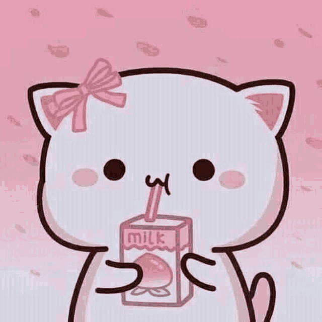 a cartoon cat is drinking milk through a straw from a box .